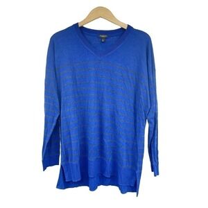 Talbots Womens Casual Long Sleeve Striped V Neck Shirt Top Sweater Blue Size 1Xp